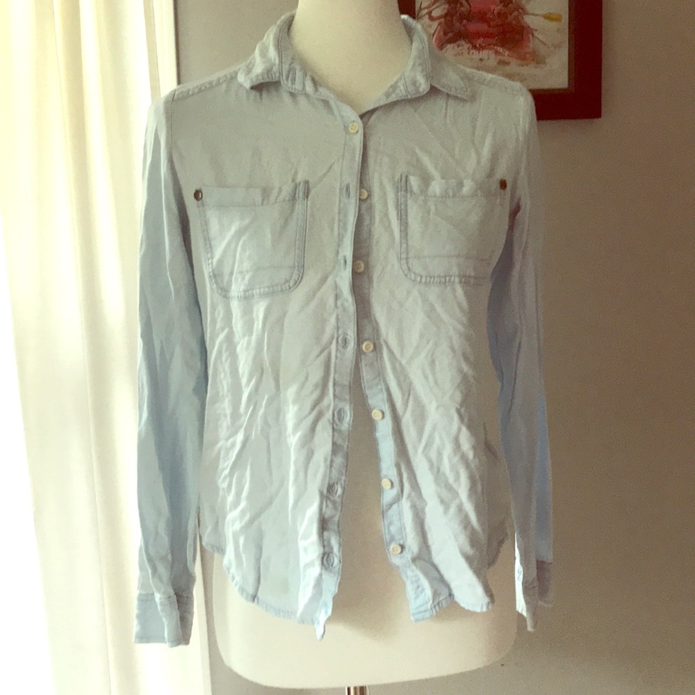 Light Blue Button Up Long Sleeve Top